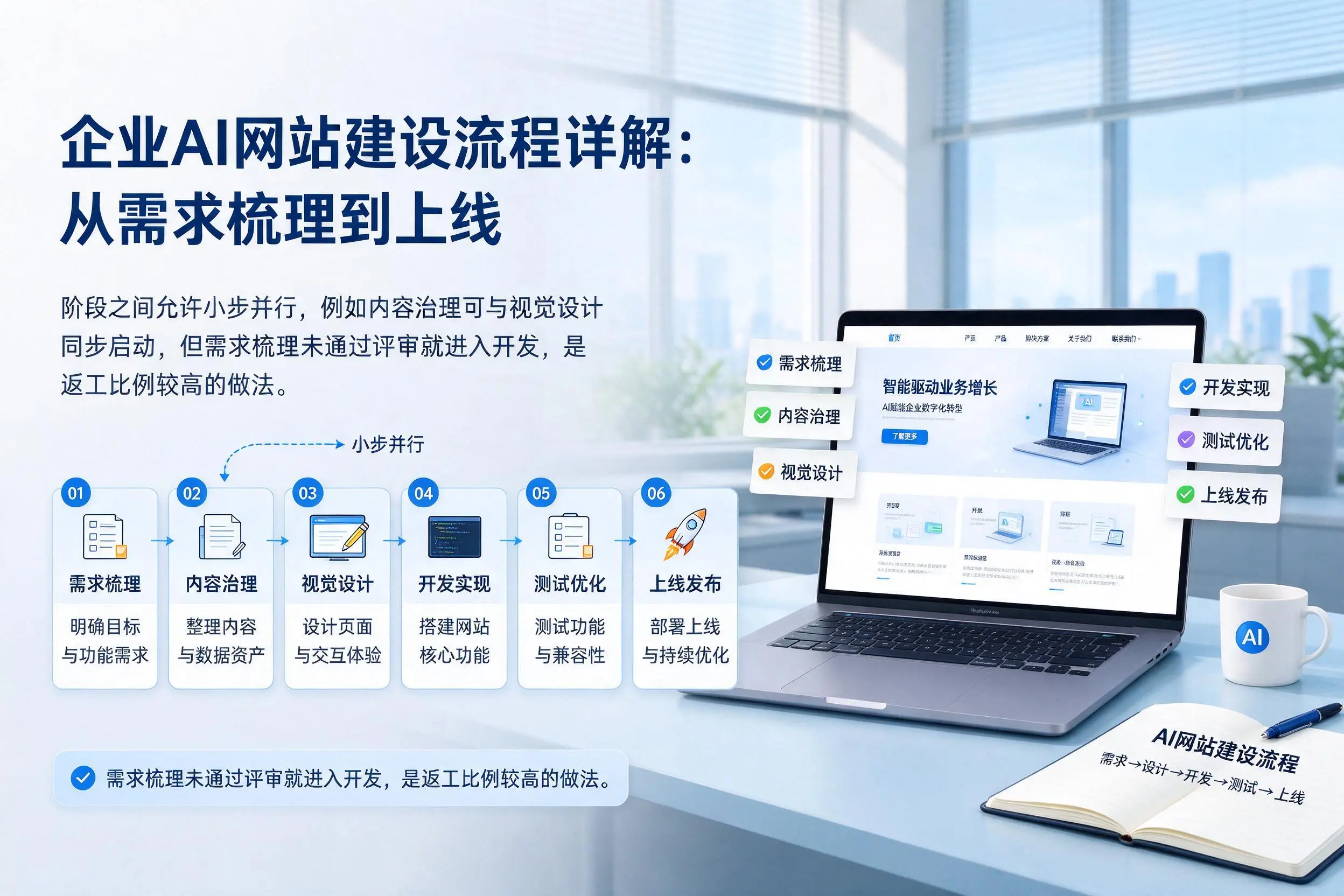 呼伦贝尔企业AI网站建设流程详解:从需求梳理到上线