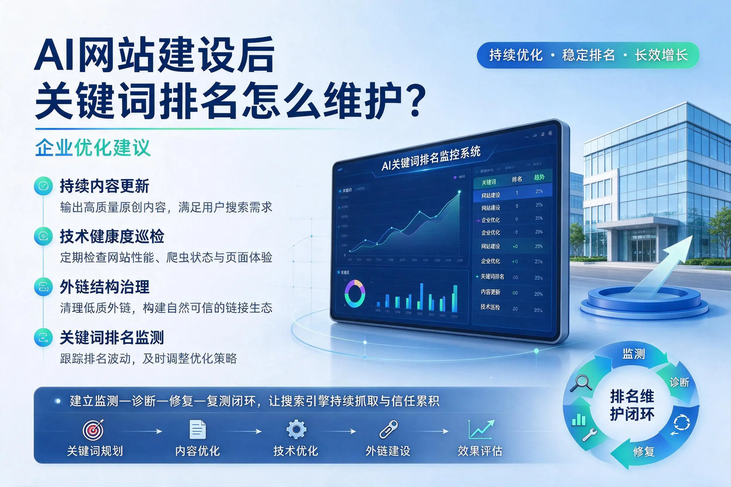 AI网站建设后关键词排名怎么维护？呼伦贝尔企业优化建议